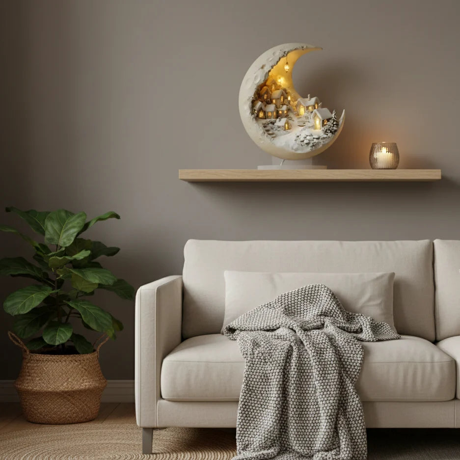 Table Lamp Moon-Shaped Winter Village Acrylic LED