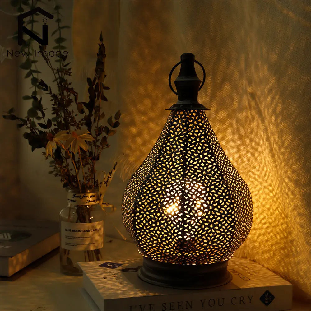 Table Lamp Moroccan Pattern Metal & Glass