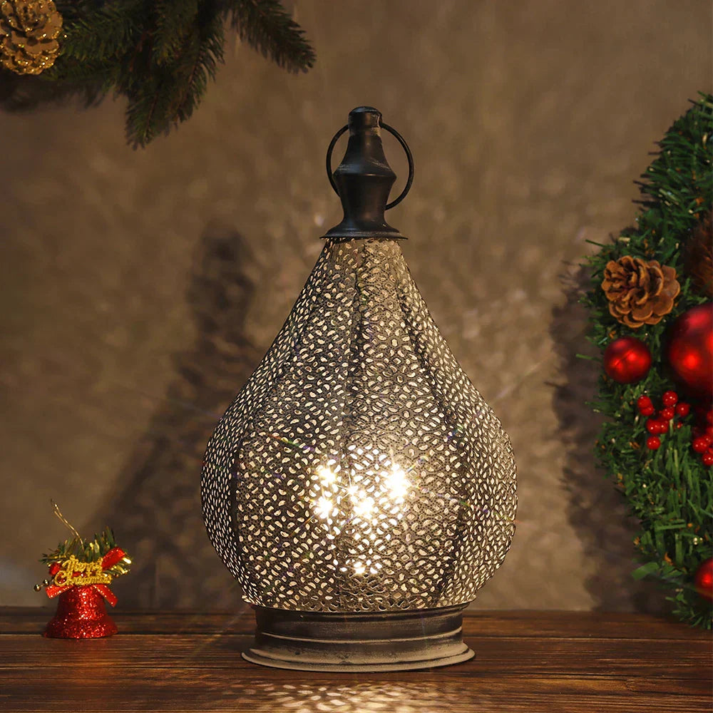 Table Lamp Moroccan Pattern Metal & Glass