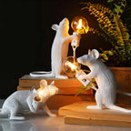 Table Lamp Mouse Figurine Resin Brushed Nickel