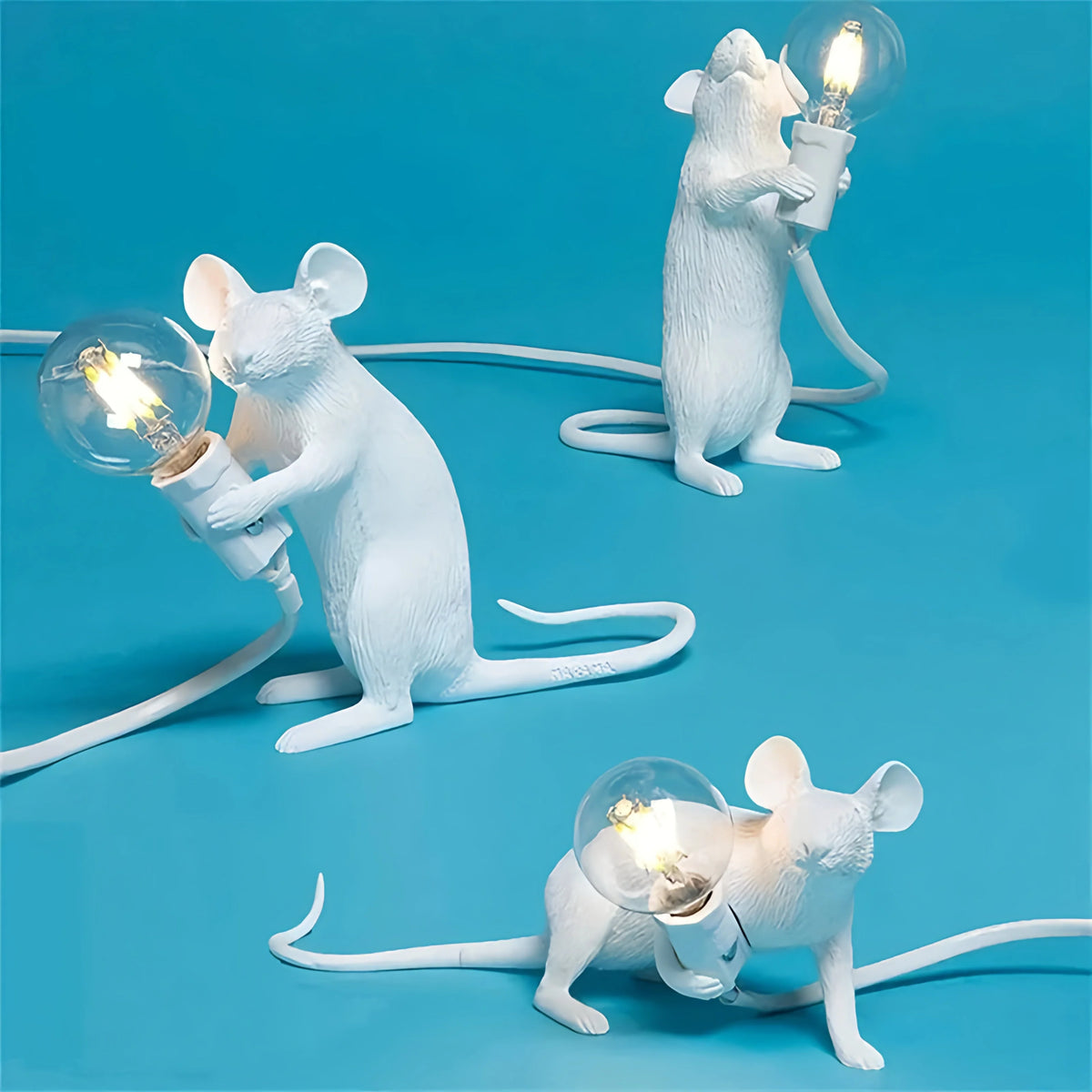 Table Lamp Mouse Figurine Resin Brushed Nickel