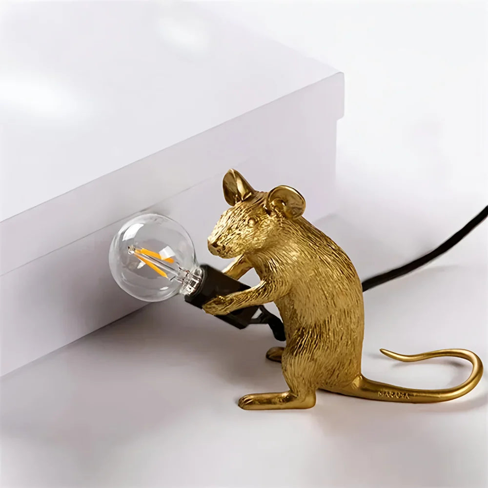 Table Lamp Mouse Figurine Resin Brushed Nickel