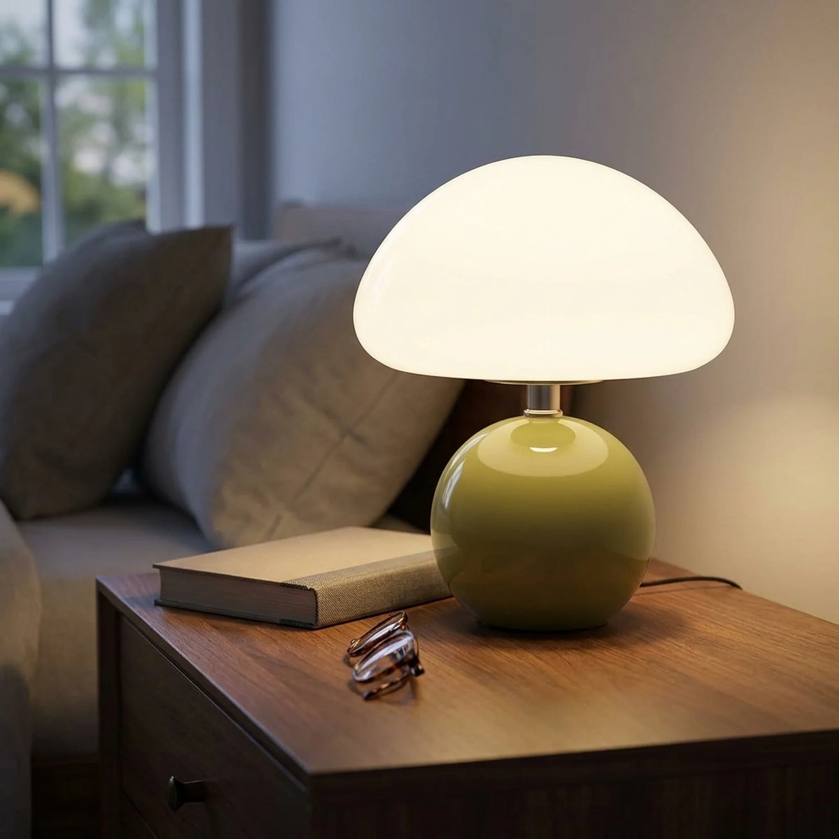 Table Lamp Mushroom Glass Integrated LED 3 Light Modes