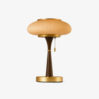 Table Lamp Mushroom Glass Shade Wood & Metal Base