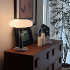 Table Lamp Mushroom Glass Shade Wood & Metal Base