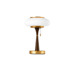Table Lamp Mushroom Glass Shade Wood & Metal Base