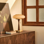 Table Lamp Mushroom Glass Shade Wood & Metal Base
