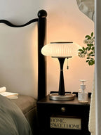 Table Lamp Mushroom Glass Shade Wood & Metal Base