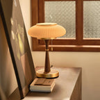 Table Lamp Mushroom Glass Shade Wood & Metal Base