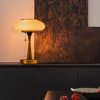 Table Lamp Mushroom Glass Shade Wood & Metal Base
