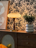 Table Lamp Mushroom Glass Shade Wood & Metal Base