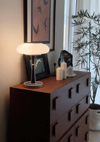 Table Lamp Mushroom Glass Shade Wood & Metal Base