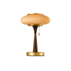 Table Lamp Mushroom Glass Shade Wood & Metal Base