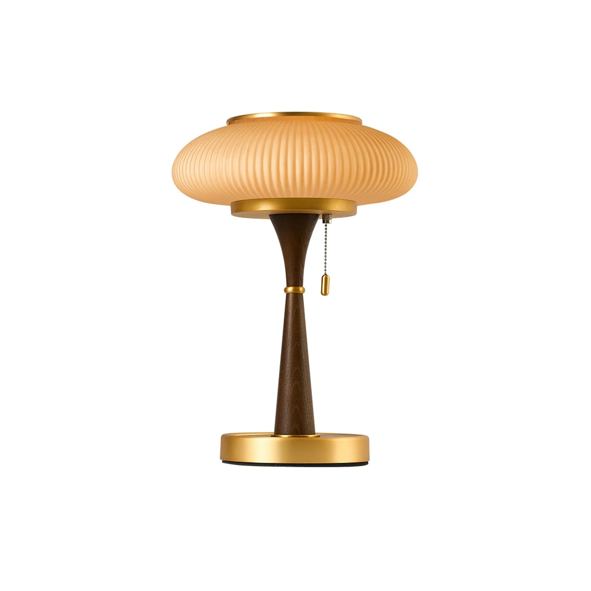 Table Lamp Mushroom Glass Shade Wood & Metal Base