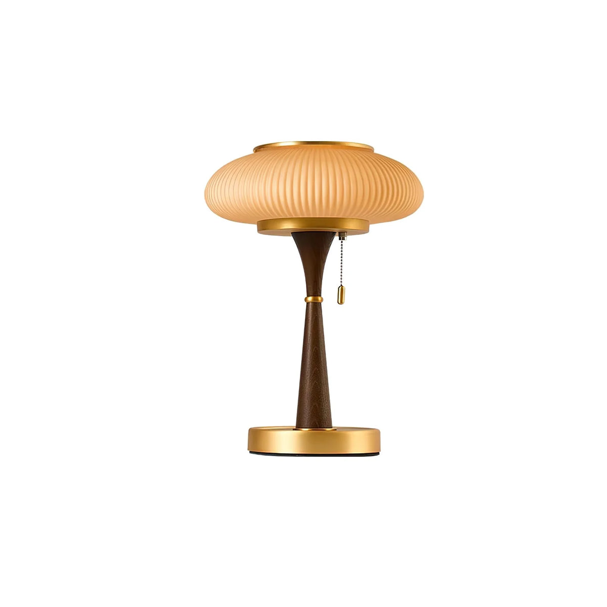 Table Lamp Mushroom Glass Shade Wood & Metal Base
