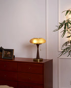 Table Lamp Mushroom Glass Shade Wood & Metal Base