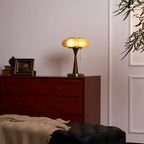 Table Lamp Mushroom Glass Shade Wood & Metal Base