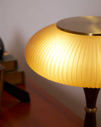 Table Lamp Mushroom Glass Shade Wood & Metal Base