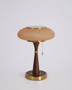 Table Lamp Mushroom Glass Shade Wood & Metal Base