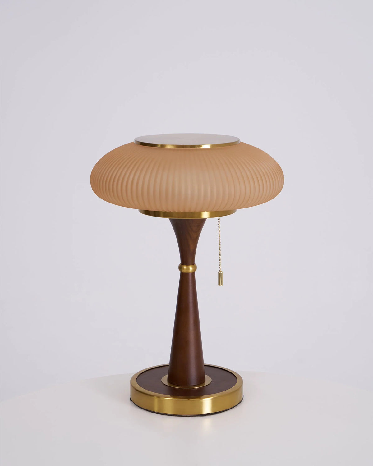 Table Lamp Mushroom Glass Shade Wood & Metal Base