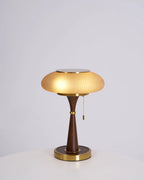 Table Lamp Mushroom Glass Shade Wood & Metal Base