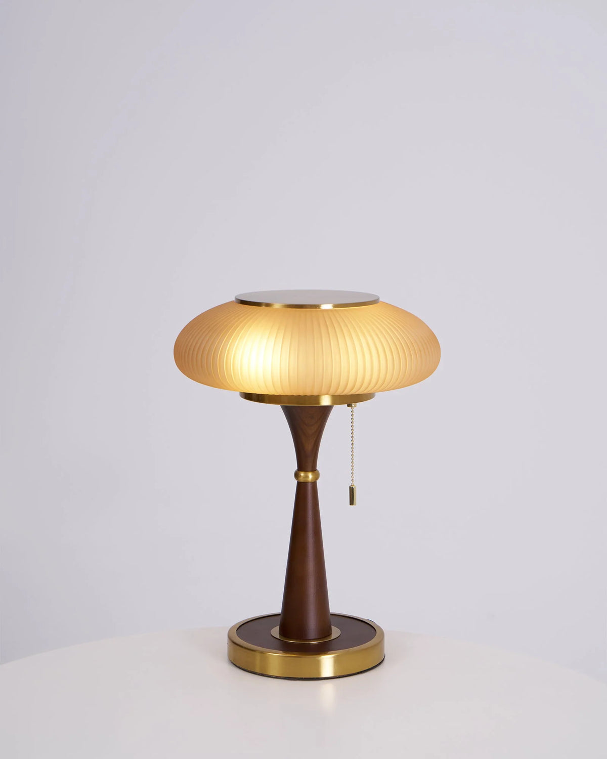 Table Lamp Mushroom Glass Shade Wood & Metal Base