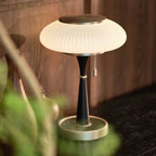 Table Lamp Mushroom Glass Shade Wood & Metal Base