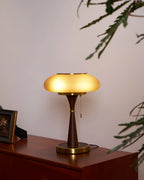 Table Lamp Mushroom Glass Shade Wood & Metal Base
