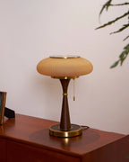 Table Lamp Mushroom Glass Shade Wood & Metal Base