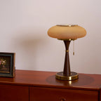 Table Lamp Mushroom Glass Shade Wood & Metal Base