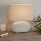 Table Lamp Oval Ceramic Base Cream Fabric Shade