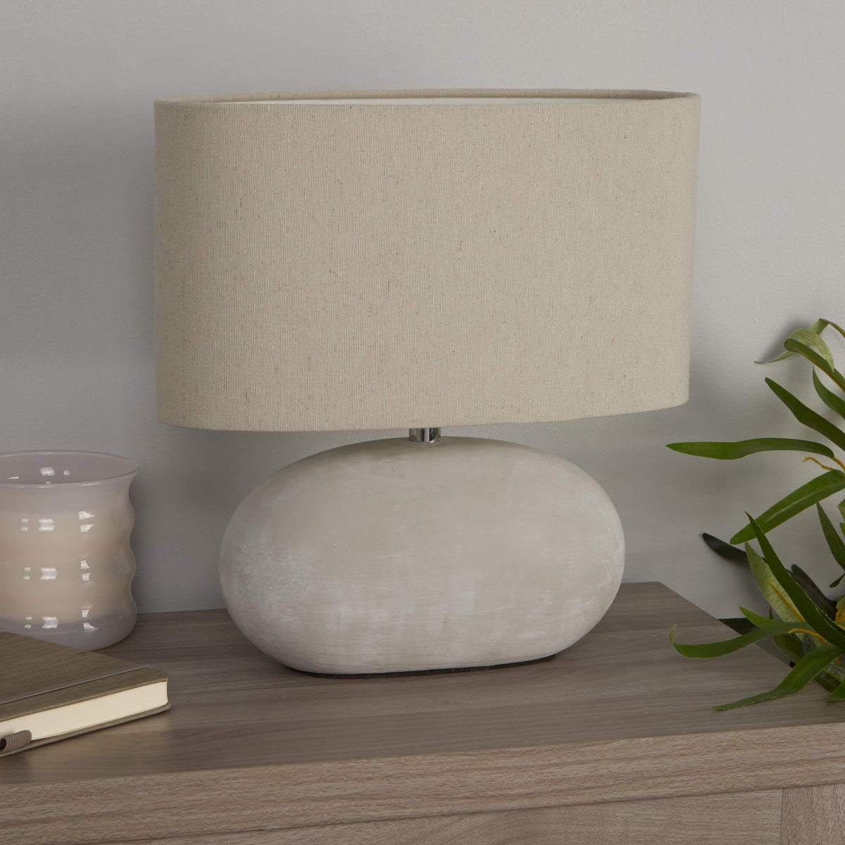 Table Lamp Oval Ceramic Base Cream Fabric Shade