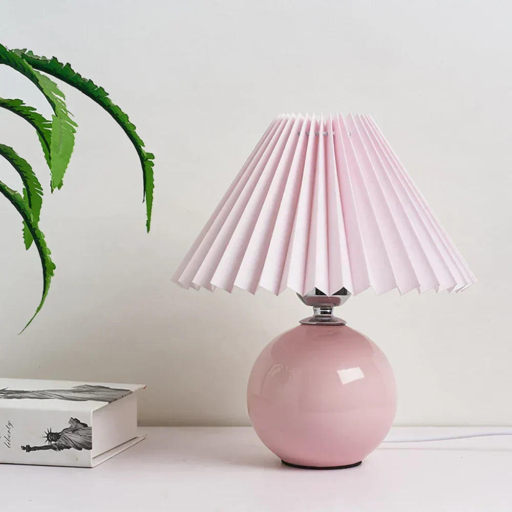 Table Lamp Pleated Shade & Ceramic Base E27 Socket