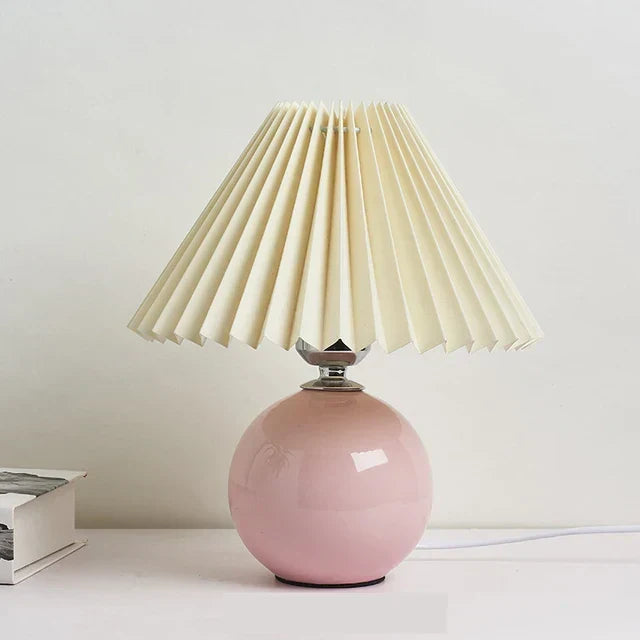 Table Lamp Pleated Shade & Ceramic Base E27 Socket