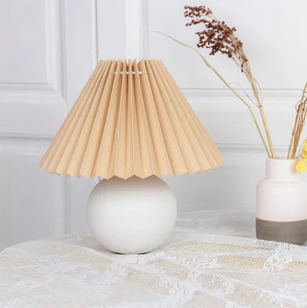 Table Lamp Pleated Shade & Ceramic Base E27 Socket
