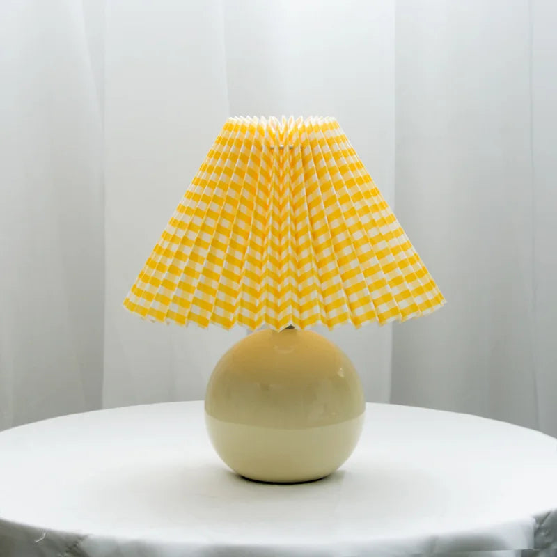 Table Lamp Pleated Shade & Ceramic Base E27 Socket
