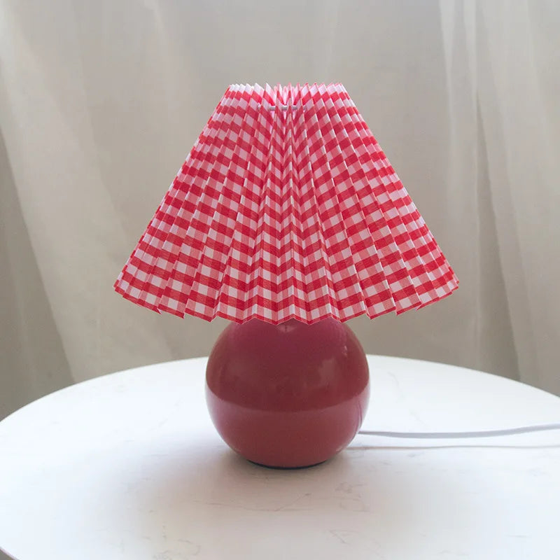 Table Lamp Pleated Shade & Ceramic Base E27 Socket
