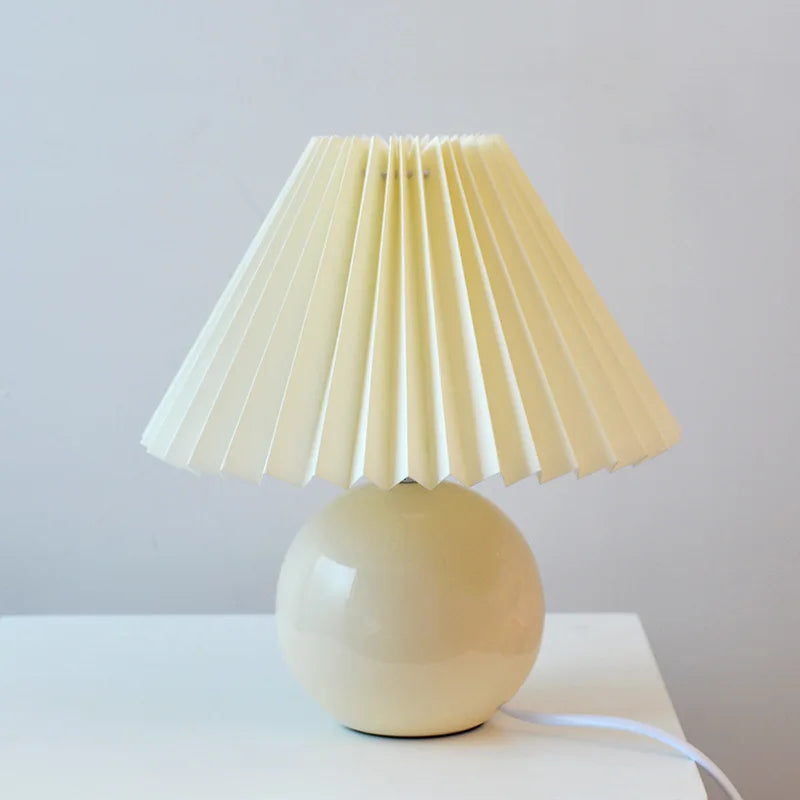 Table Lamp Pleated Shade & Ceramic Base E27 Socket