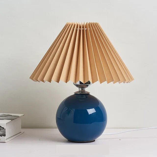 Table Lamp Pleated Shade & Ceramic Base E27 Socket