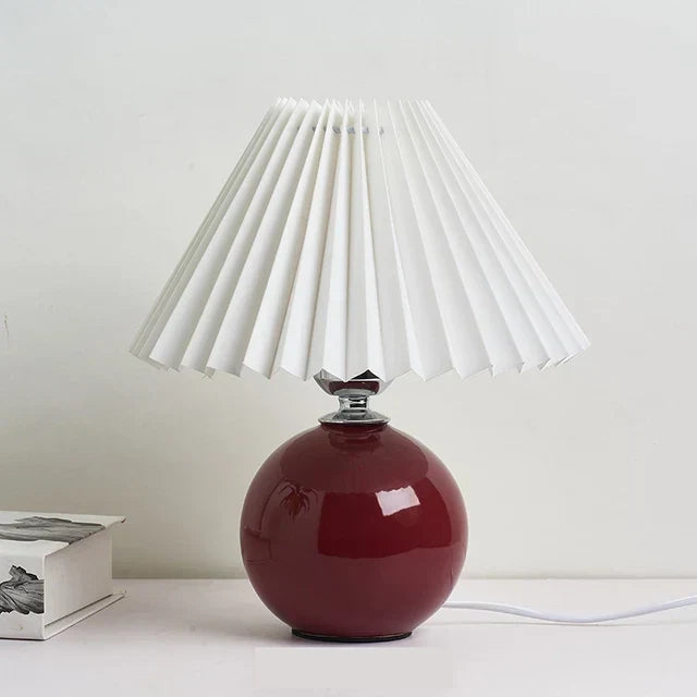 Table Lamp Pleated Shade & Ceramic Base E27 Socket