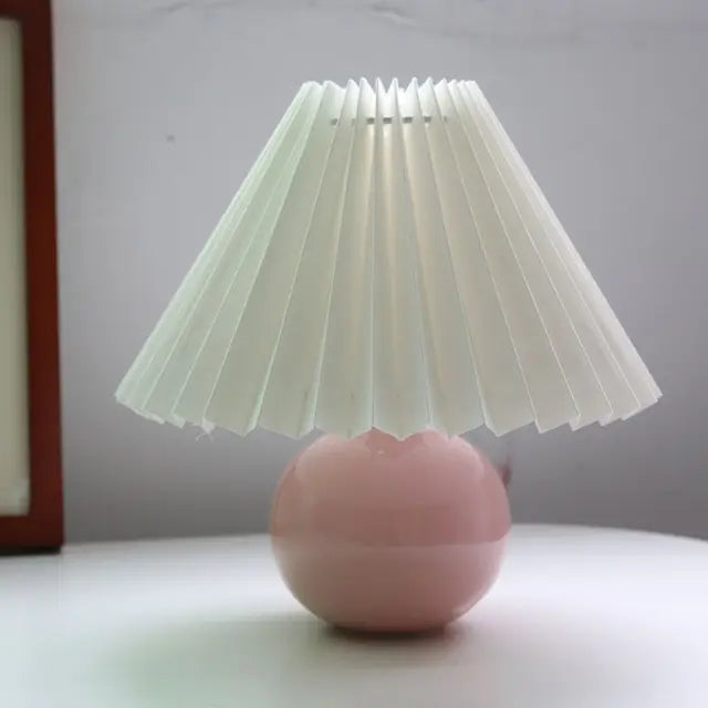 Table Lamp Pleated Shade & Ceramic Base E27 Socket