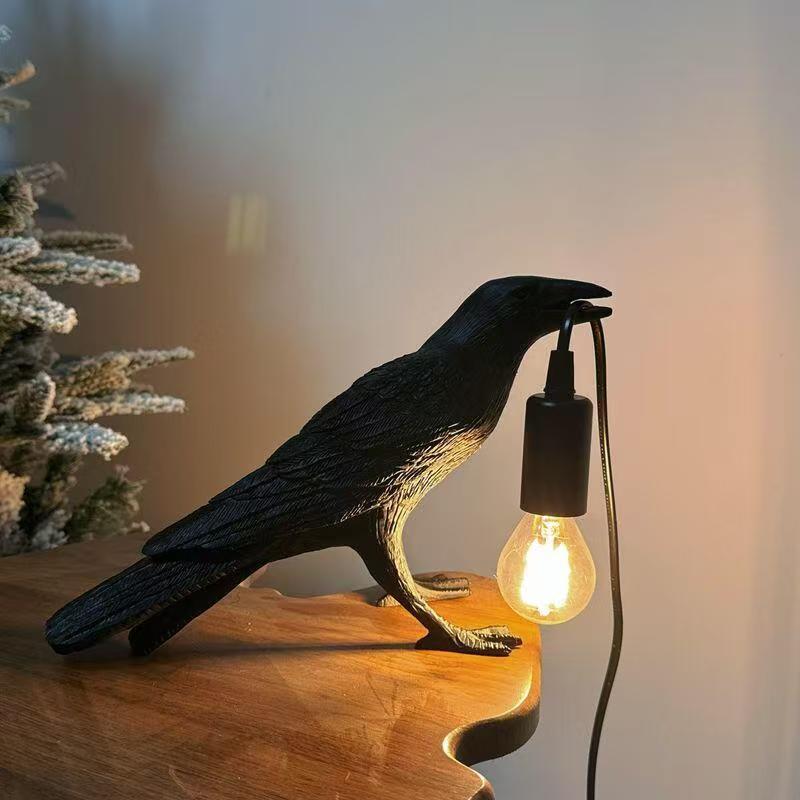 Table Lamp Raven Sculptural Design Resin Warm Glow