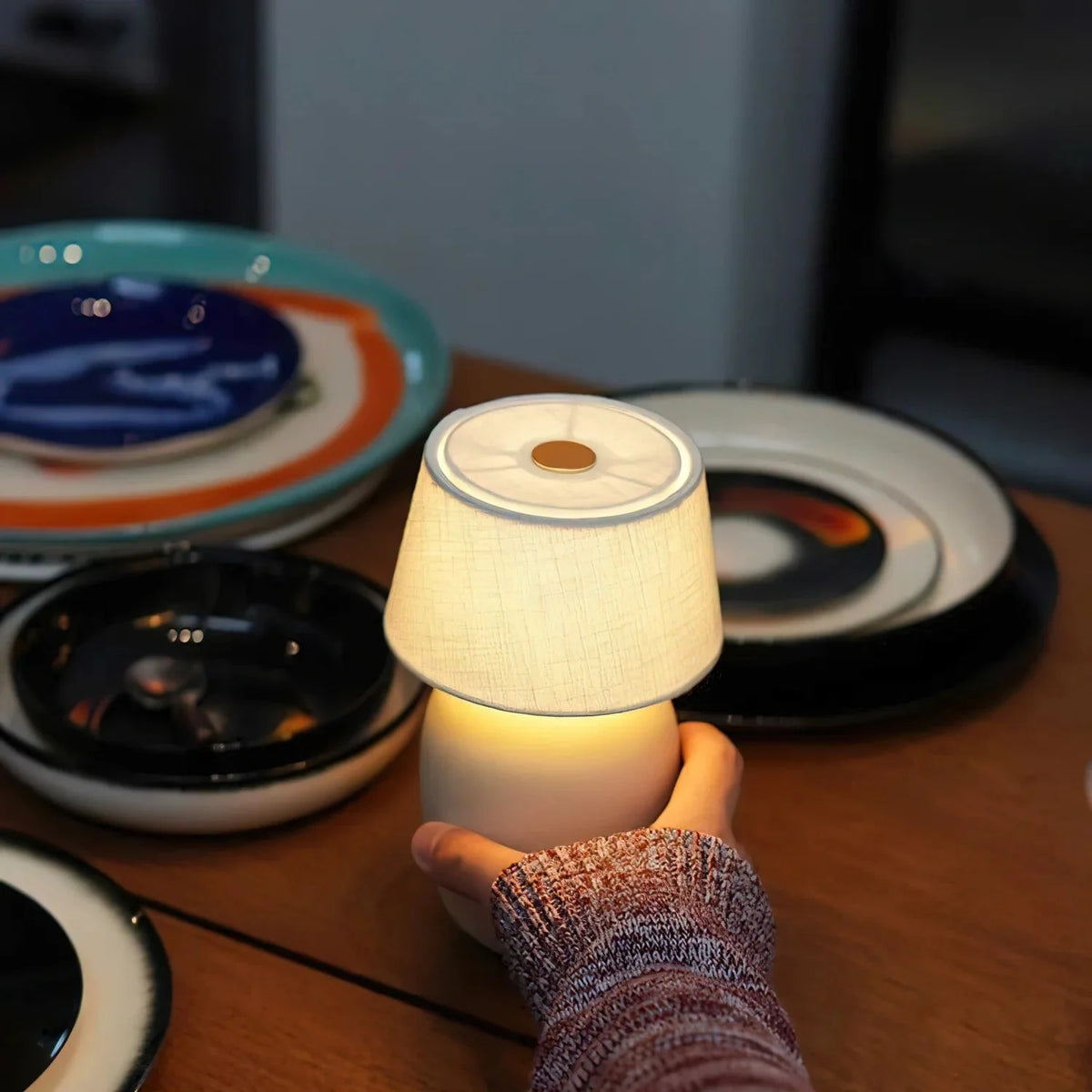 Table Lamp Rechargeable Touch Control Linen Shade