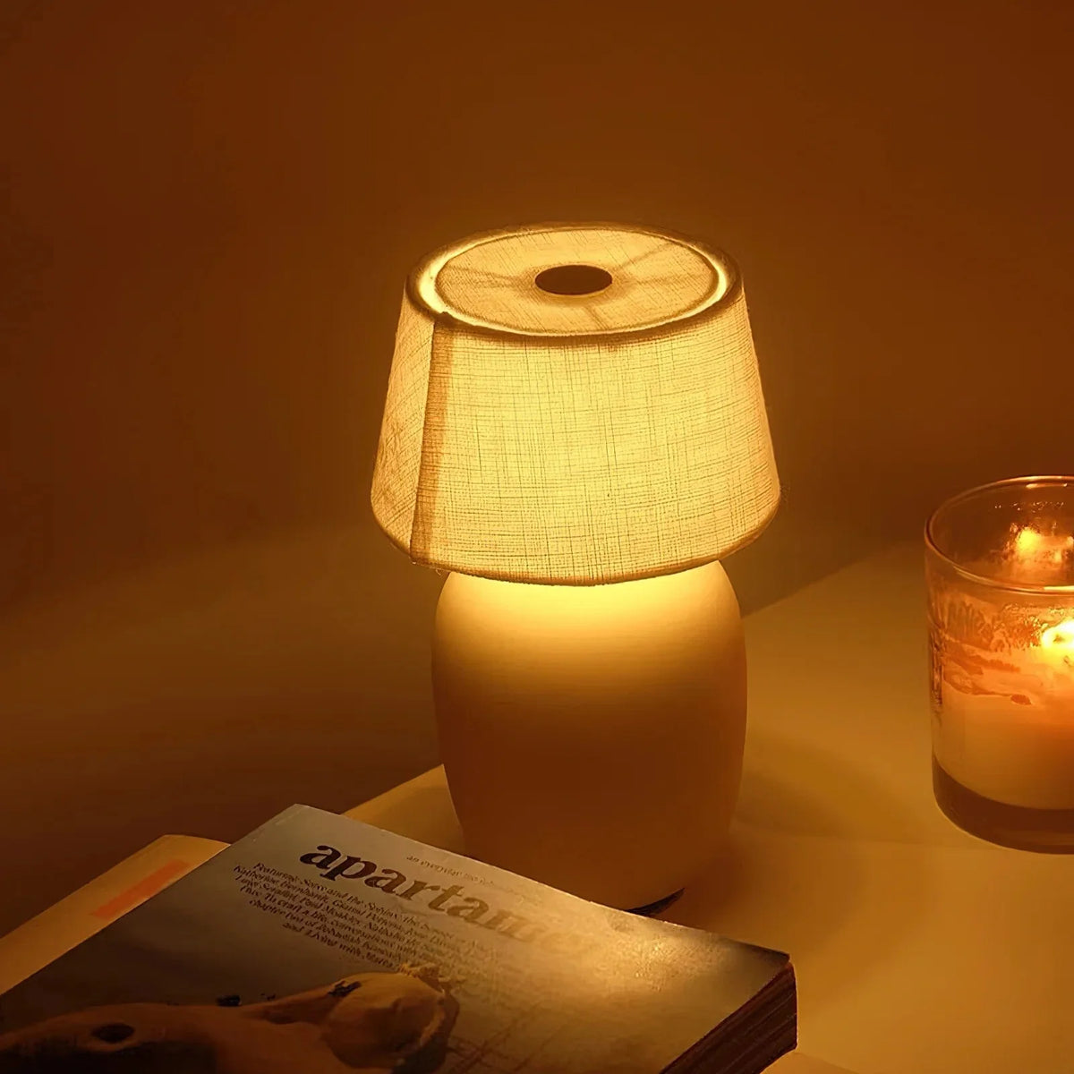 Table Lamp Rechargeable Touch Control Linen Shade