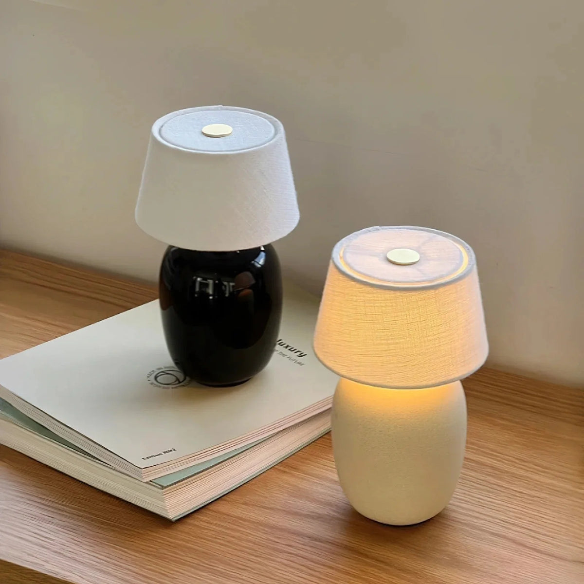 Table Lamp Rechargeable Touch Control Linen Shade