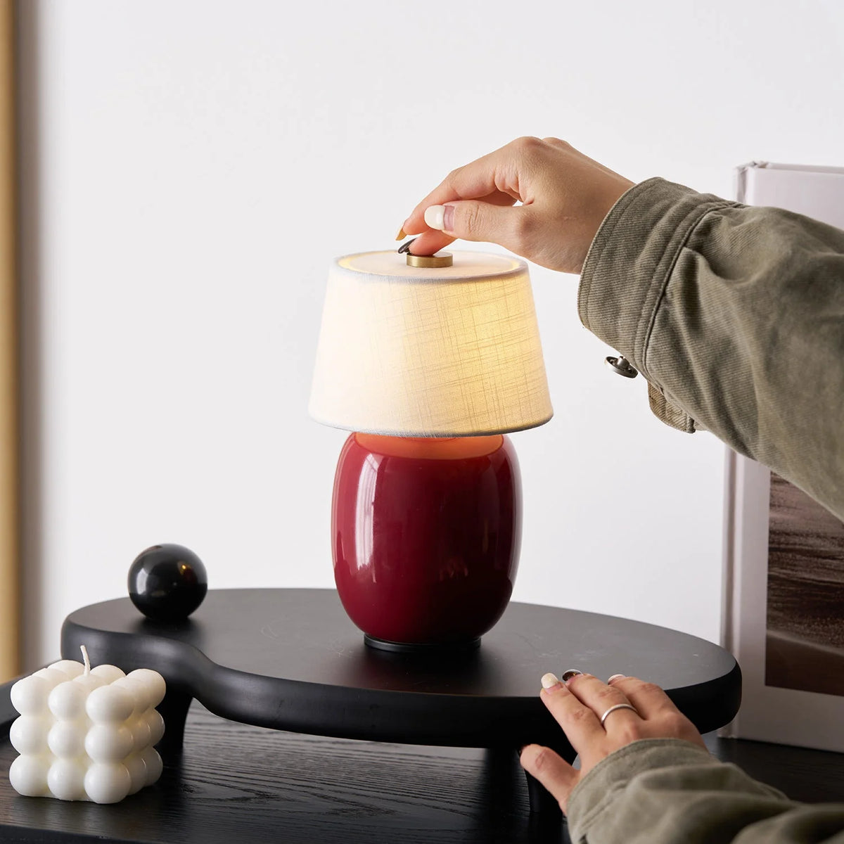 Table Lamp Rechargeable Touch Control Linen Shade