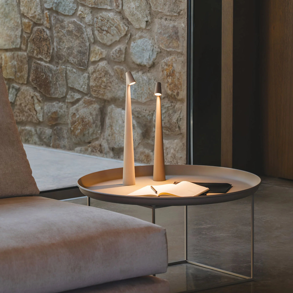 Table Lamp Rechargeable Touch Dimmable Aluminum Cone Shade