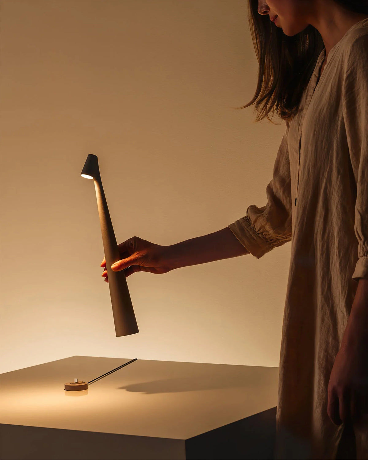 Table Lamp Rechargeable Touch Dimmable Aluminum Cone Shade