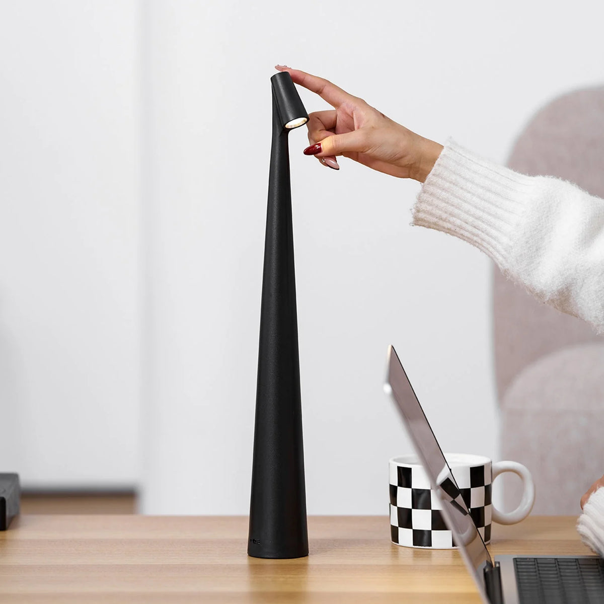 Table Lamp Rechargeable Touch Dimmable Aluminum Cone Shade