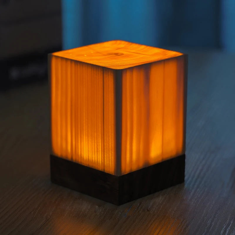 Table Lamp Rechargeable Touch Dimmer Wood Grain
